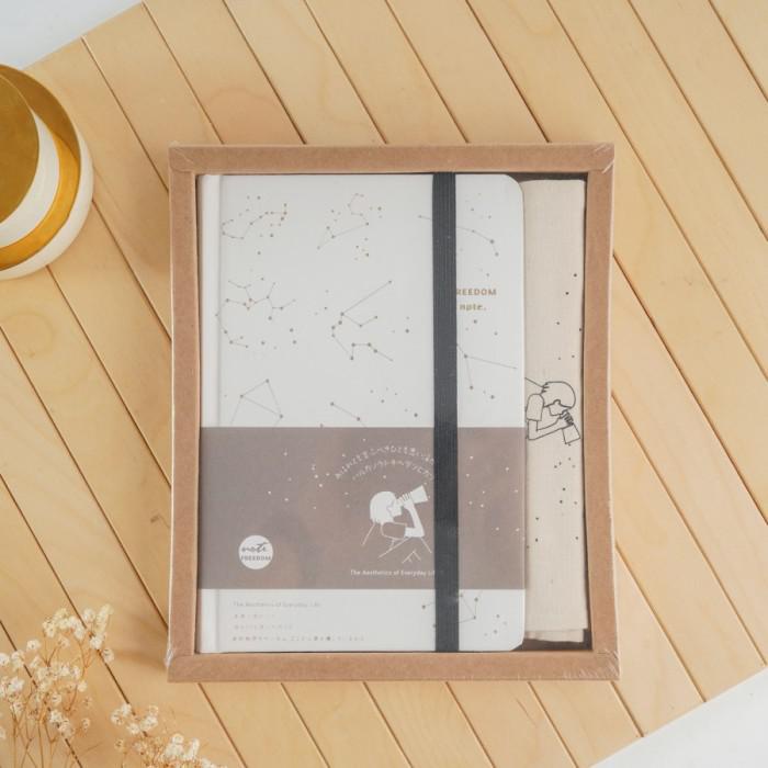 

Notebook / Uchii A5 Hoshi Notebook Gift Box Pouch Set | Buku Catatan Japan Design - Putih - Karet