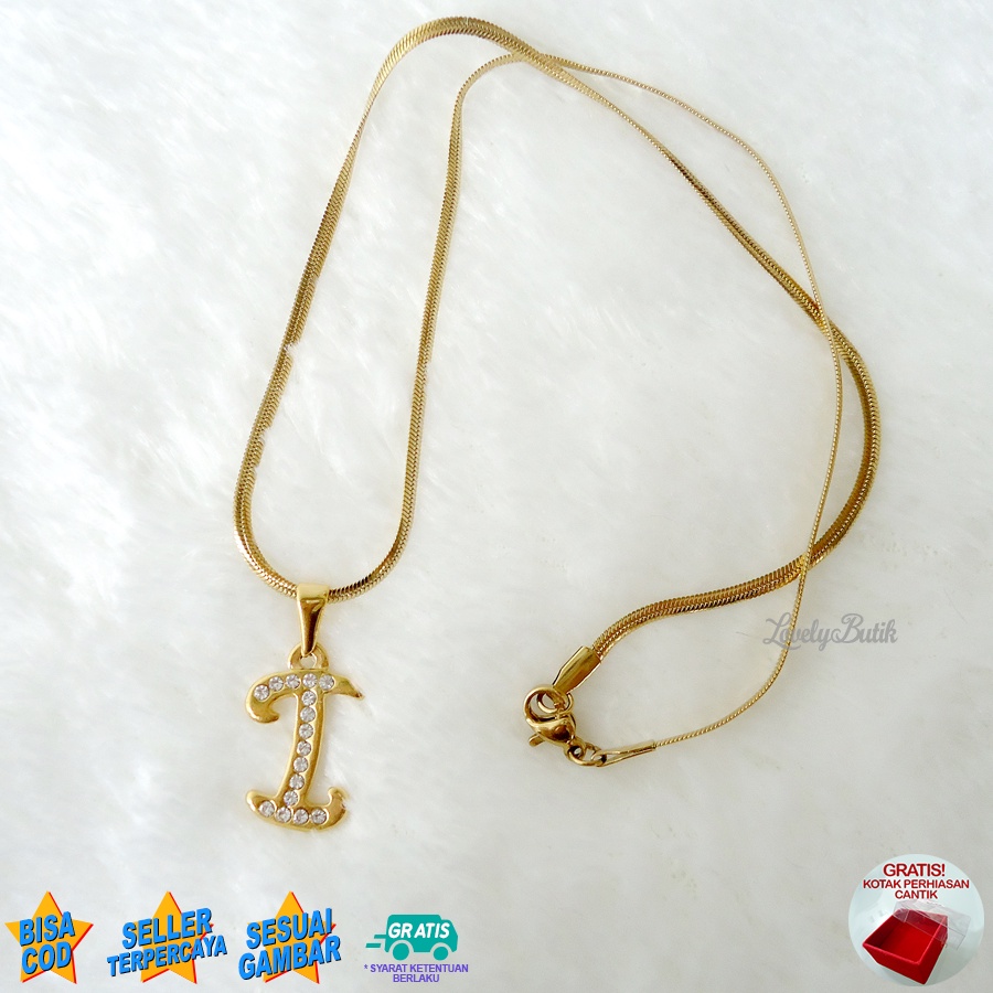 Lovelybutik - Kalung Inisial Huruf Titanium anti karat Kalung hurup Abjad Alphabet Ins I Klasik Bonus Kotak Perhiasan