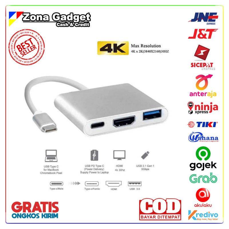 USB HUB TYPE-C TO USB 3.0 3 PORT + POWER DELIVERY