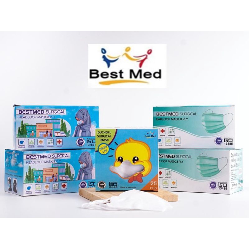 Jual MASKER BESTMED 3PLY MEDIS SURIGICAL EARLOOP/CANTOL HEADLOOP/HIJAB ...