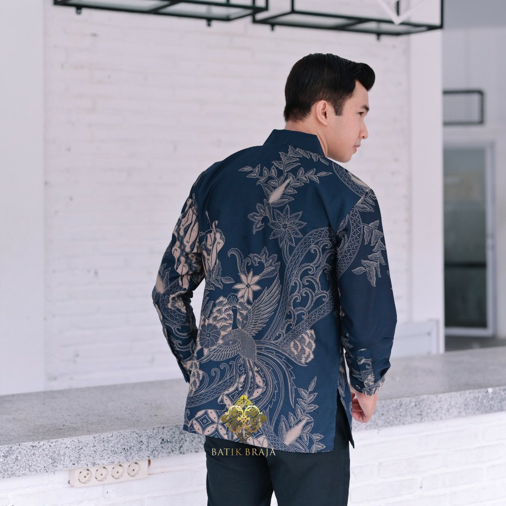 batik pria lengan panjang modern navy terbaru kemeja batik premium