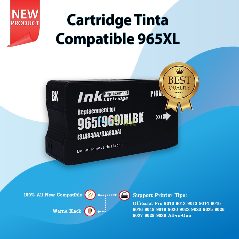 Cartridge Tinta Compatible 965XL Black Cyan Magenta Yellow Refill Ink H-965XLC 965 Printer XP OfficeJet Pro 9010 9012 9013 9014 9015 9016 9018 9019  9020 9022 9023 9025 9026 9027 9028 9029 All-in-One