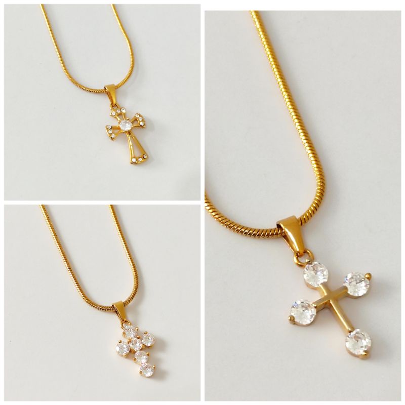 Kalung Salib Import Wanita Material Titanium Asli