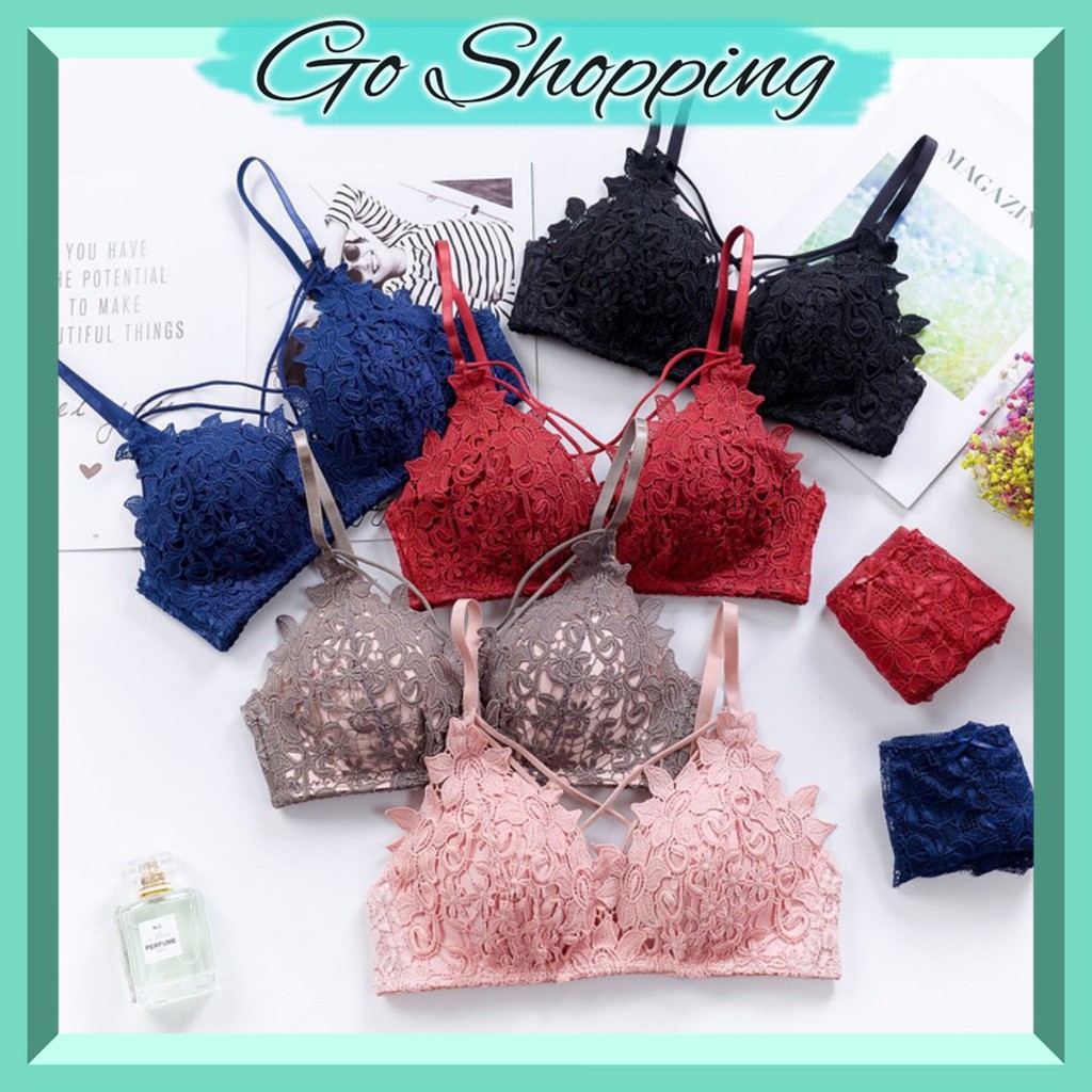 GO! BR400 Bra BH Set Push Up Tanpa Kawat Wanita Motif bunga tali silang cod (BRA SAJA)