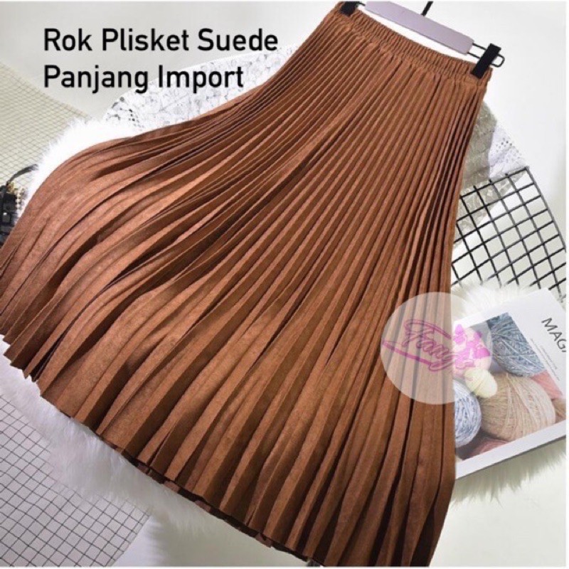 FW R415 Rok Plisket Suede Panjang Import Premium Kualitas London Girl | Rok Plisket Suede Panjang NO BRAND