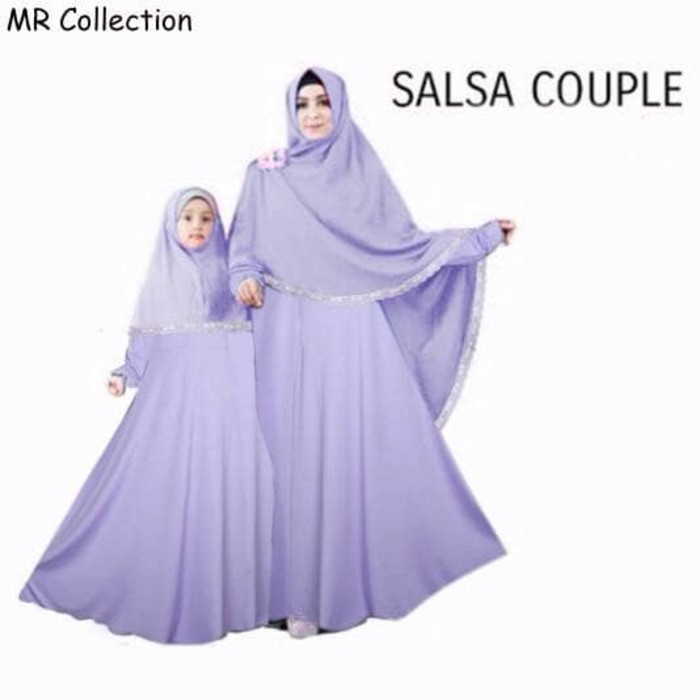 BAJU BUSANA MUSLIM GAMIS SALSA COUPLE UNGU IBU DAN ANAK PLUS HIJAB