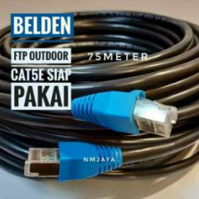 Belden Kabel Lan Outdoor 75 meter STP CAT5e dicrimping rj45 plat besi 50105F Warna Hitam