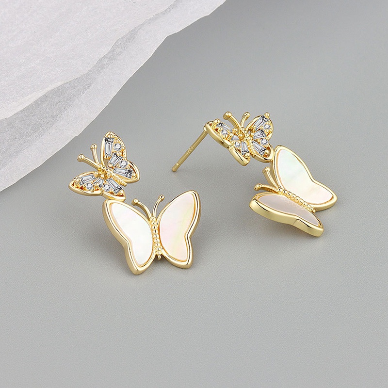 Anting Stud Kristal Bentuk Kupu-Kupu Warna Silver Untuk Wanita Butterfly