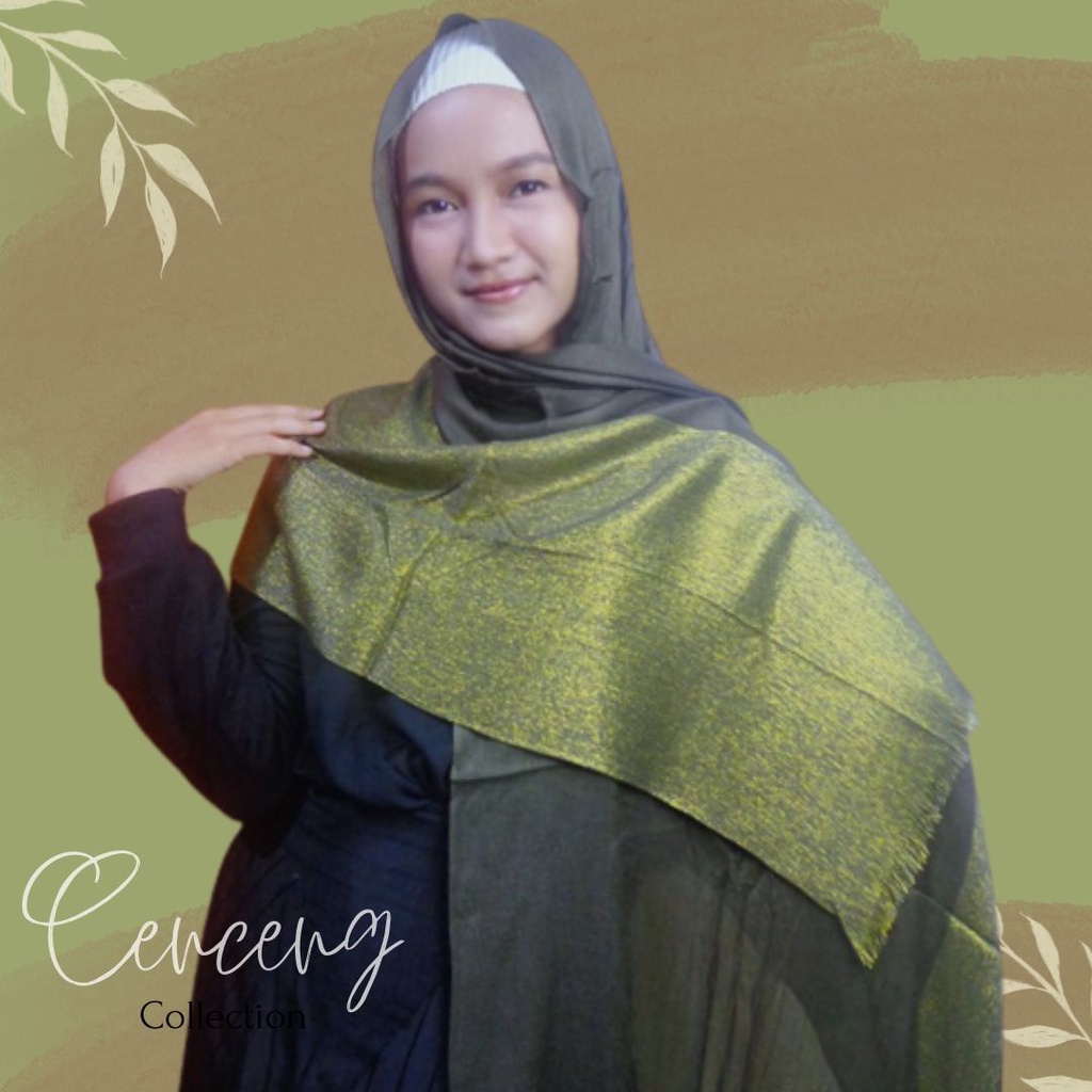 Pashmina rawis emas 2 warna ukuran 70x180 pasmina muslimah muslim hijab jilbab gold glitter kombinas
