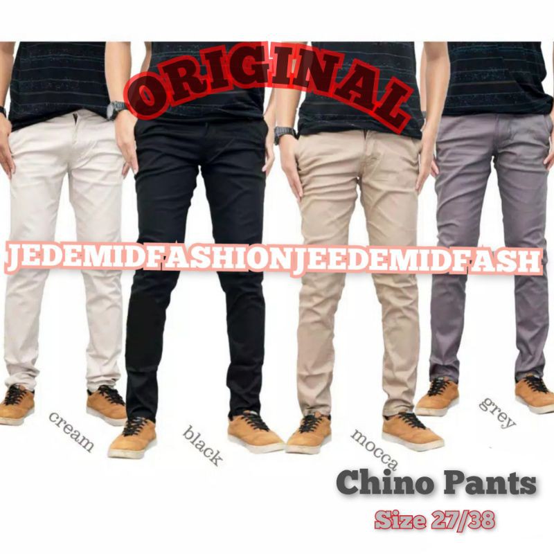 CELANA CINO Panjang Pria  Slimfit KERJAHARIAN Santai Casual Formal Hitam Abu Cream Mocca Size 27-38