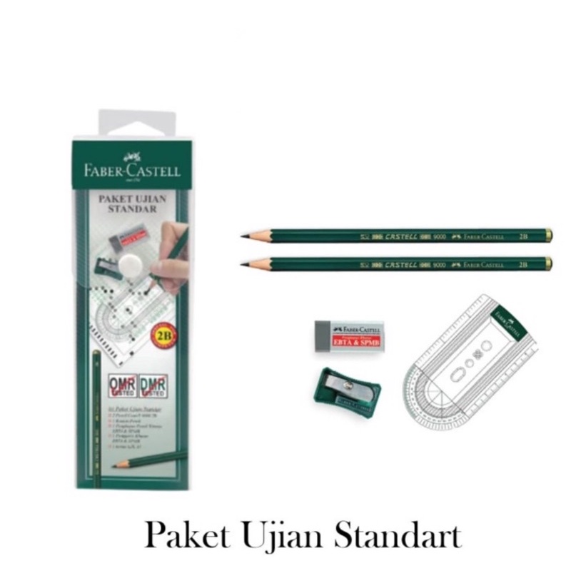 FABER CASTELL PAKET UJIAN MANTAP / STANDARD - 5 MACAM LENGKAP HIJAU PENSIL PENGGARIS PEN PENGHAPUS SERUTAN PACKAGE TEST SET / PENCIL 2B RULLER PEN ERASER SHARPENER PENCIL CASE / STATIONERY SCHOOL SET