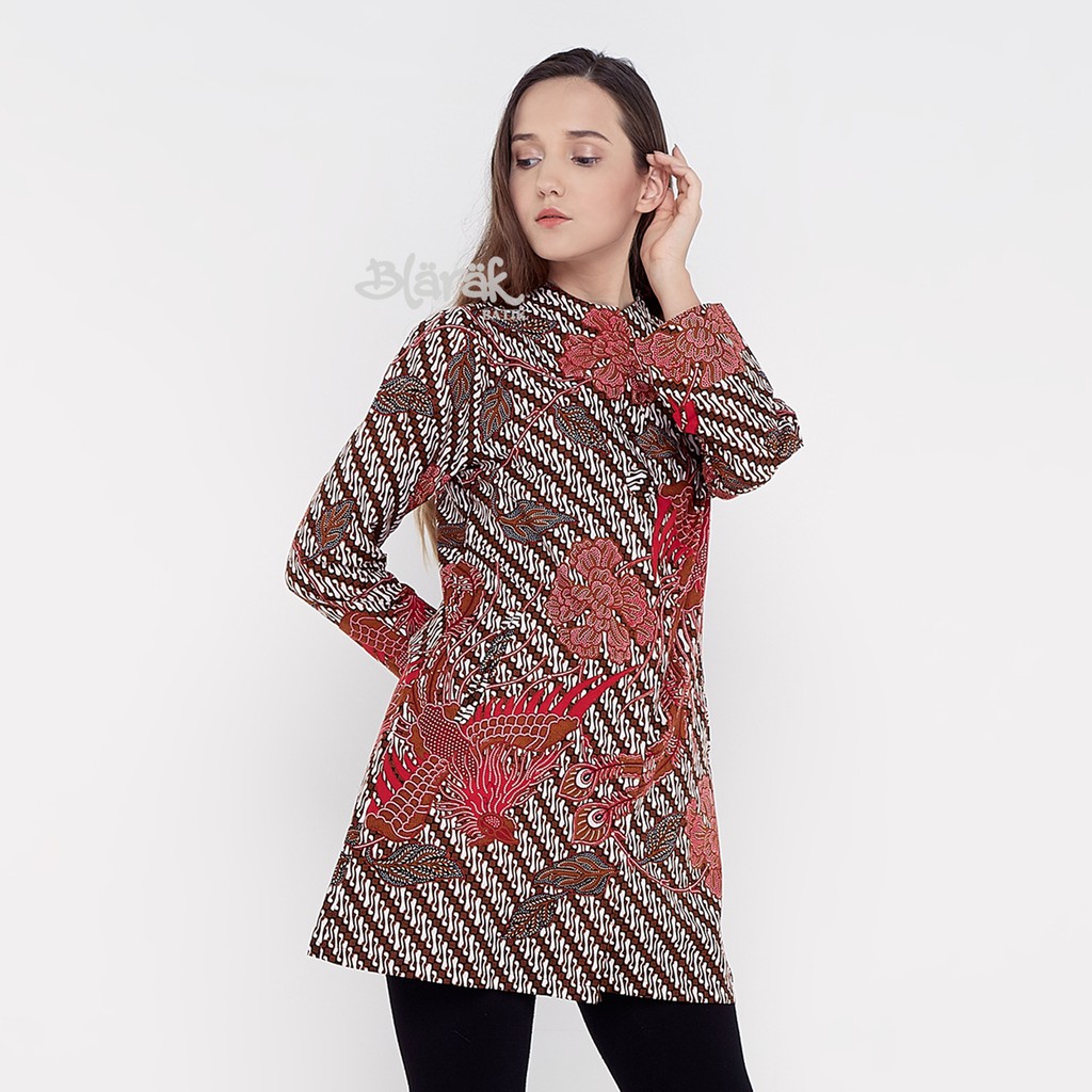 BLARAK - Tunik Batik Wanita Seno Merak Merah Putih