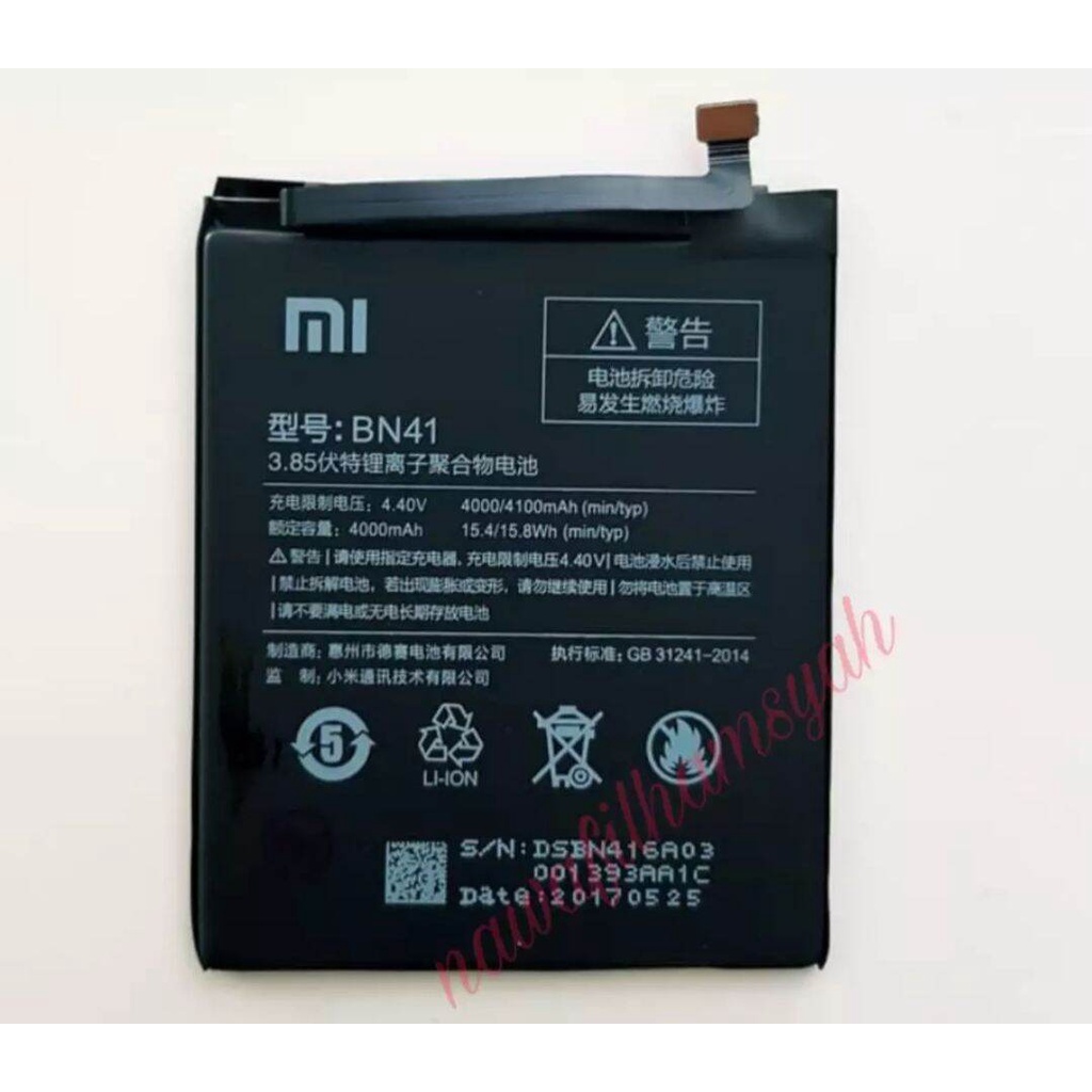 Baterai Xiaomi Redmi Note 4 Original BN41 Batre Batrai Xiaumi Xiomi