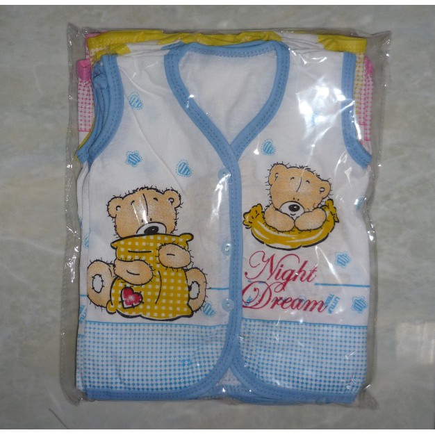 BAJU YUKENSI PUTIH SABLON ISI 1 LUSIN, Bayi Tanpa Lengan Yukensi Bahan Cotton Newborn Baby Unisex KDE001 [300gr]