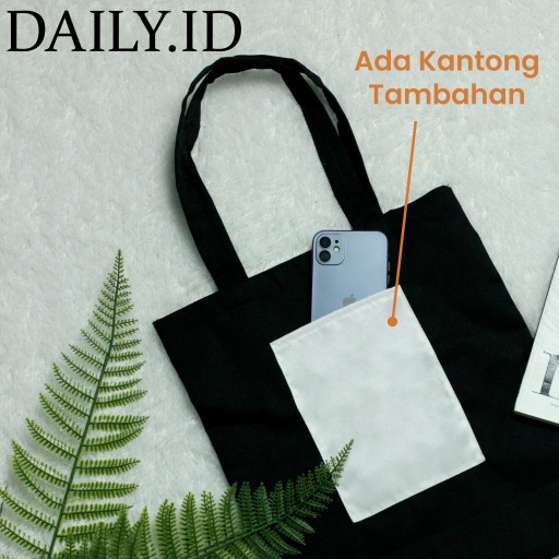 TOTEBAG KANVAS HITAM CUSTOM ( ADA KANTONG )