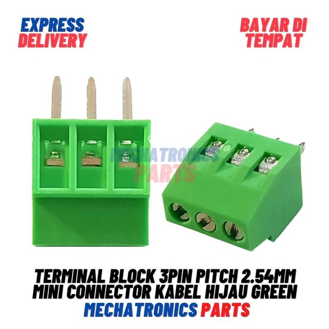 [5702] Terminal Block 3Pin Pitch 2.54mm Mini Connector Kabel PCB Screw Wire 3P Hijau Green