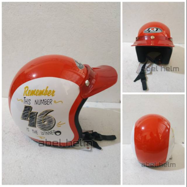 Helm bogo retro klasik rider 46 merah putih with pet robot red