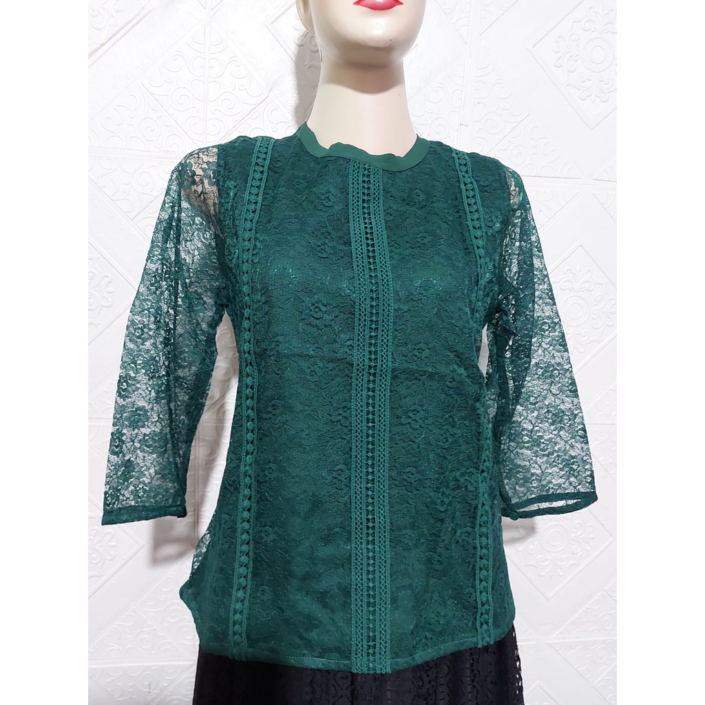 S/L/XL/XXL-BAJU BRUKAT-Atasan WANITA BRUKAT-BLOUSE/BLUS WANITA-C0NNEXION-HIJAU BOTOL
