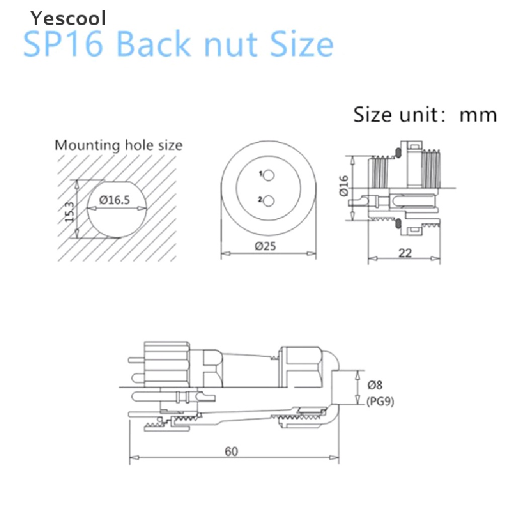 Yescool SP16 IP68 Konektor Male Plug &amp; Female Socket 2 / 3 / 4 / 5 / 6 / 7 / 8 / 9 Pin