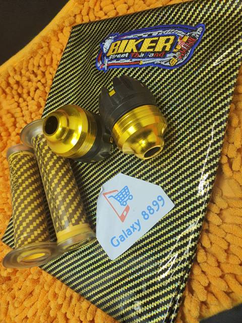 Kulit Jok Karbon Gold + Jalu As Roda Depan + Handgrip Karbon Kitaco