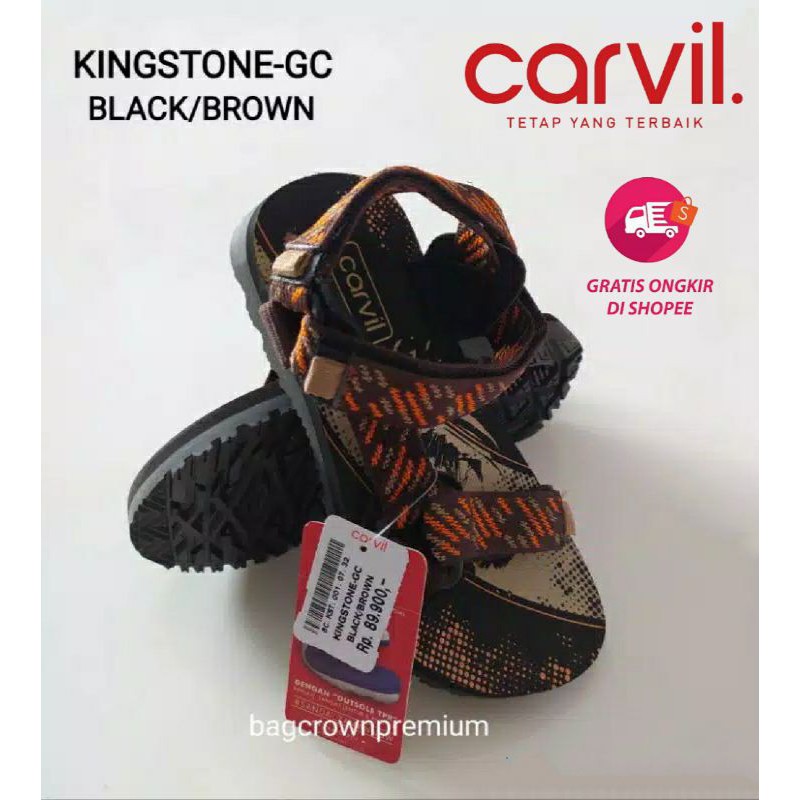 Sandal Carvil Anak KINGSTONE-GC BLACK/BROWN ORIGINAL Sandal Sepatu Original