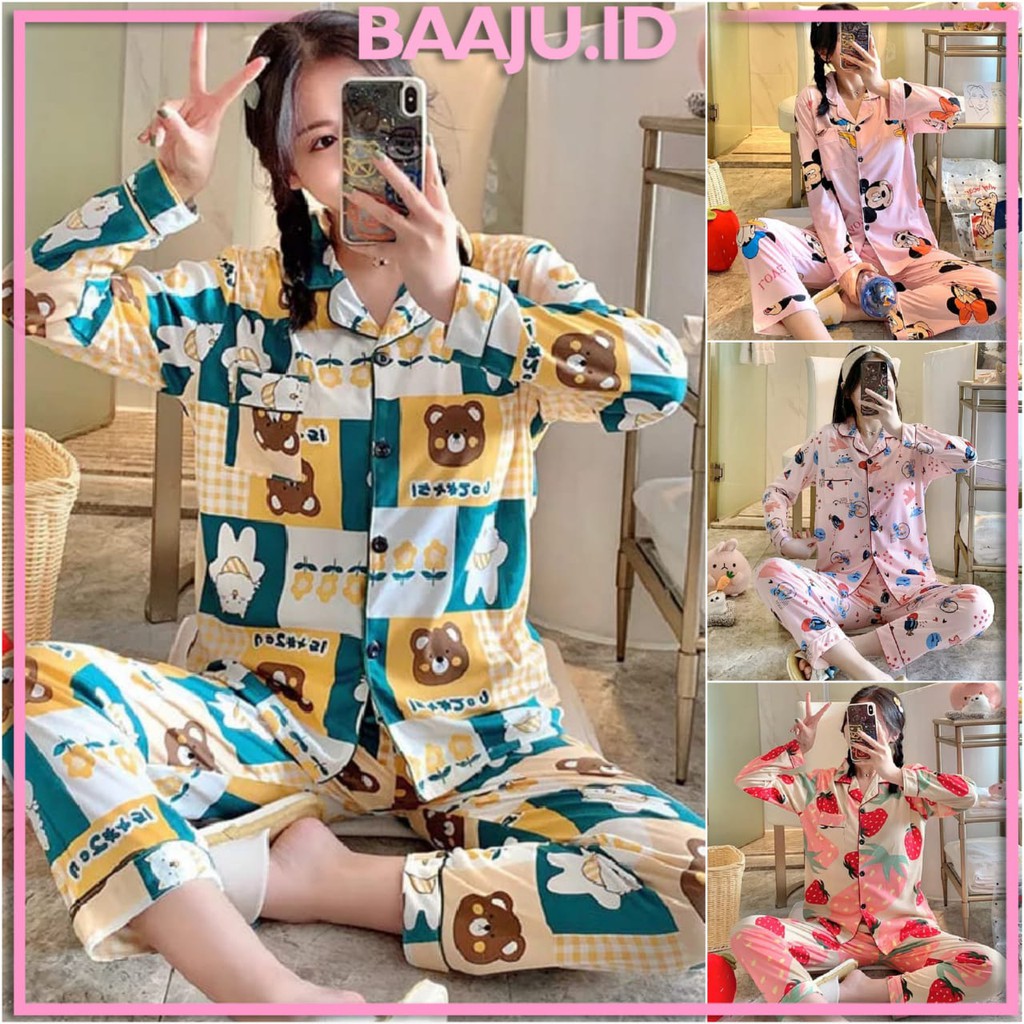 Piyama Baju Tidur Wanita Import Lengan Panjang Celana Panjang Motif Kartun KR1033