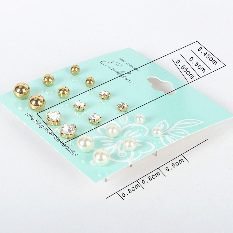 Set 9 pasang anting Anting berlian imitasi mutiara Anting-anting aksesoris fashion