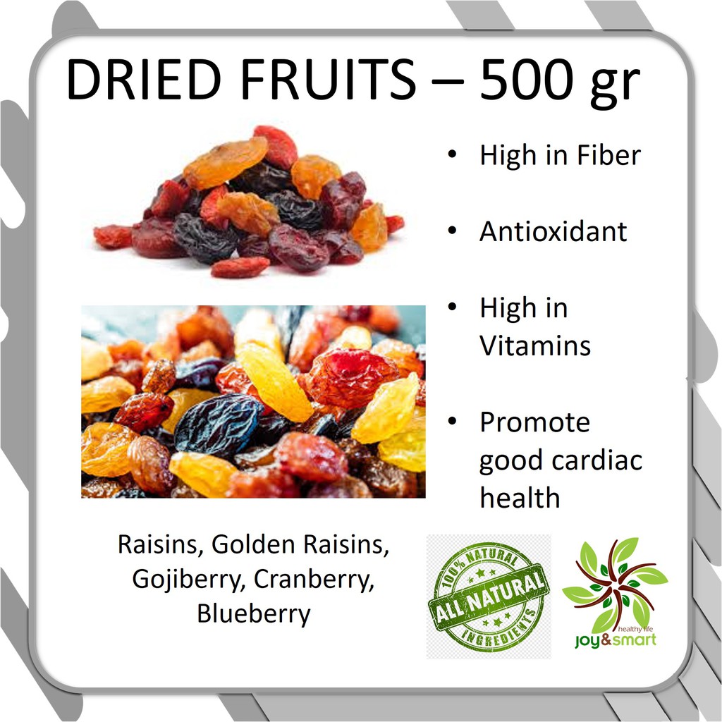 

JOY SMART HEALTHY LIFE MIXED DRIED FRUIT 500 G CEMILAN SNACK BUAH KERING SEHAT