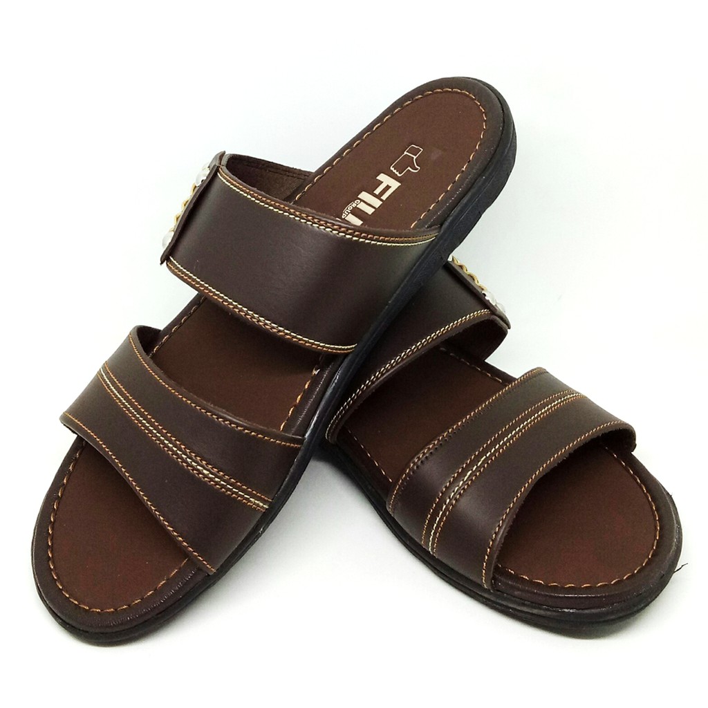 FIURI - Sandal Double Slip On Coklat - Sandal Casual Pria Kulit