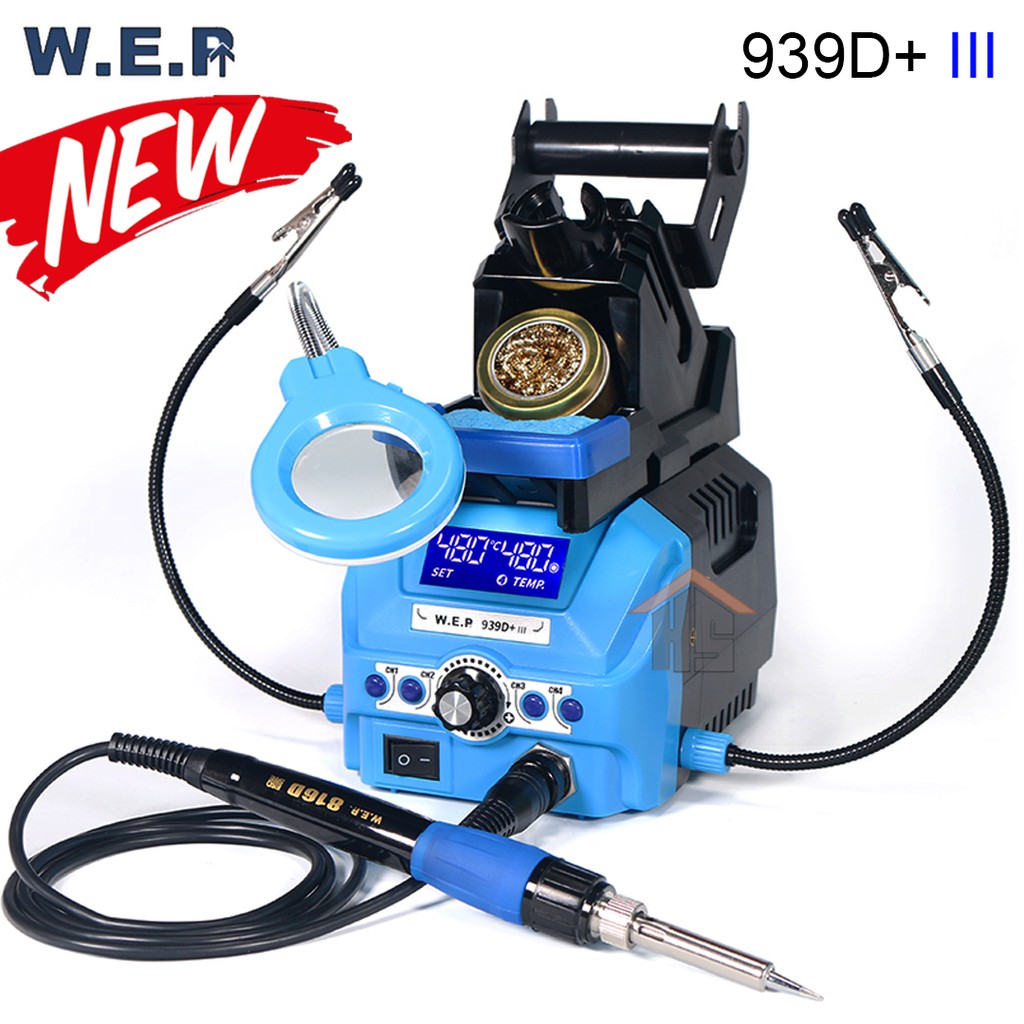 WEP 939D+ III New Robot Solder Iron 4 In1 Kaca Pembesar Lampu Penjepit