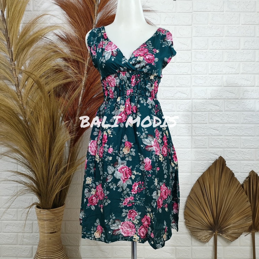DASTER DRESS MOZA TANGGUNG BALI-HIJAU BUNGA BESAR