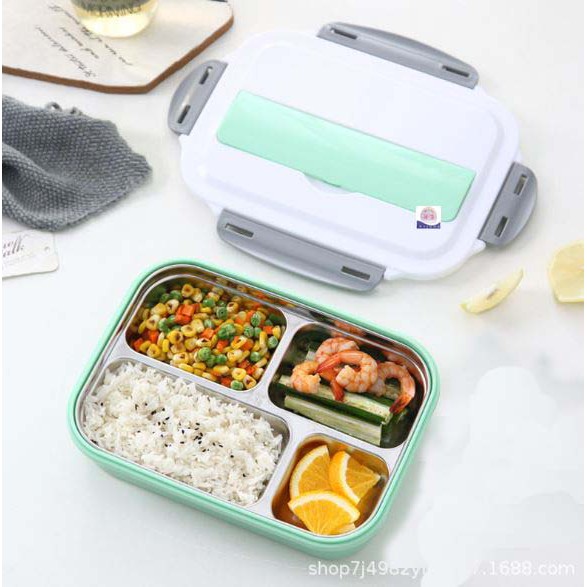 Lunch Box 4 Sekat - Kotak Bekal Makan set free sendok dan garpu