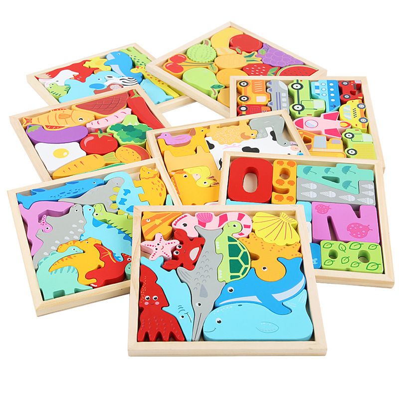 Mainan Puzzle 3D Wooden Toys Puzzle Kayu Mainan Edukasi Anak Jigsaw Puzzle Cocokkan Bentuk