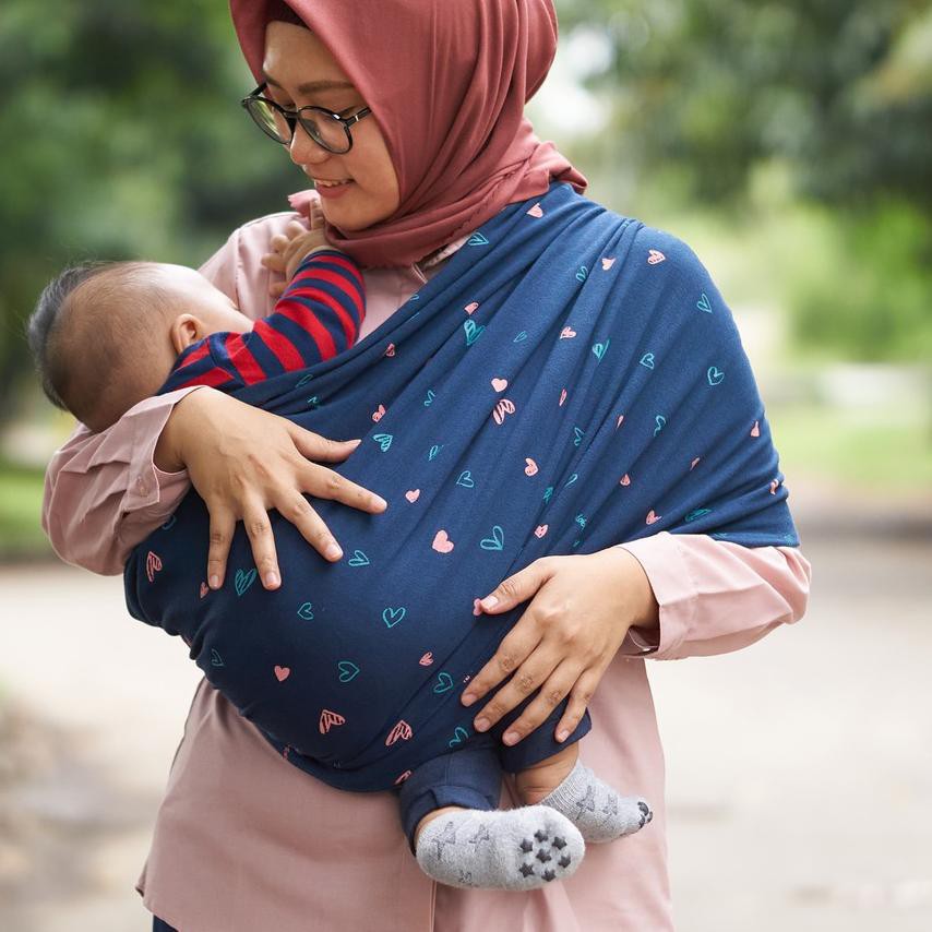 ♕ Gendongan Bayi Samping Kaos Geos Mobymoby Hearts Navy 100% bergaransi ➮