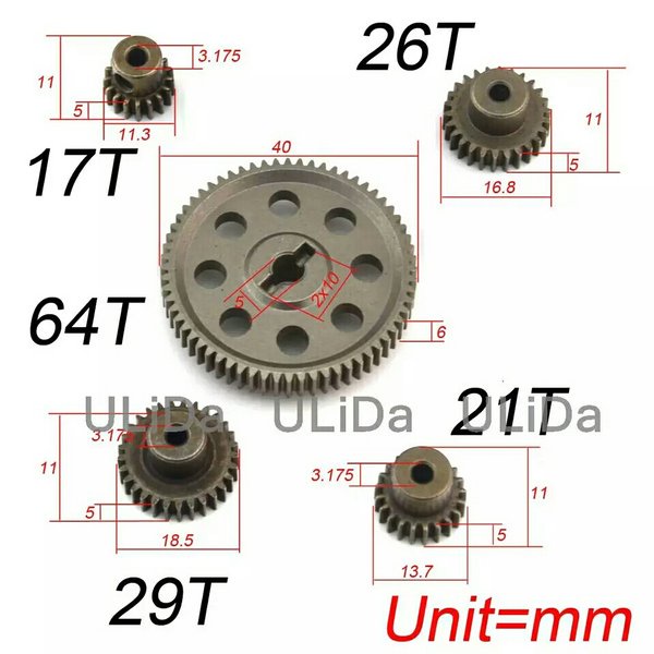 gear hsp 5pcs 1 per 10 17T 21T 26T 29T 11184 Baja Metal Spur Diff Gigi Utama 64T Motor Pinion Gigi
