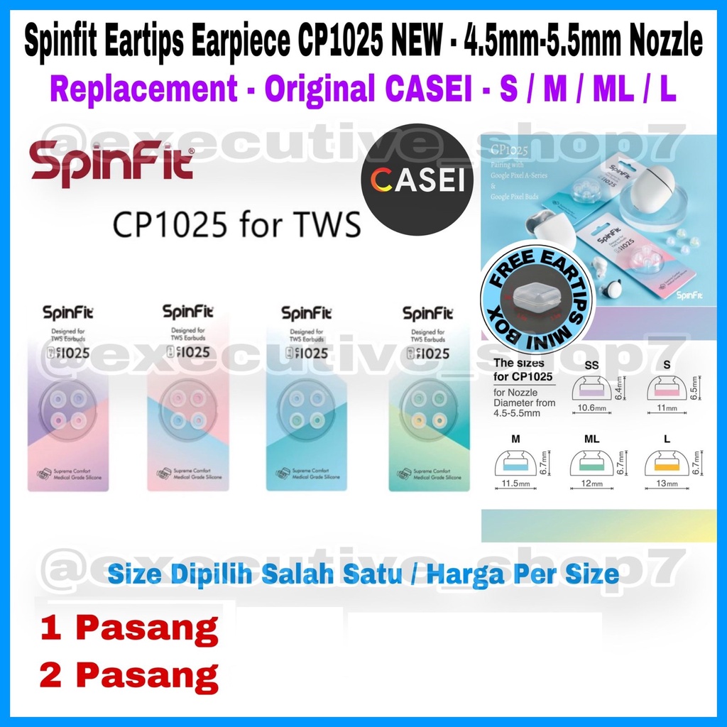 Spinfit Eartips Earpiece CP1025 NEW - 4,5mm-5.5mm Nozzle Replacement - Original CASEI