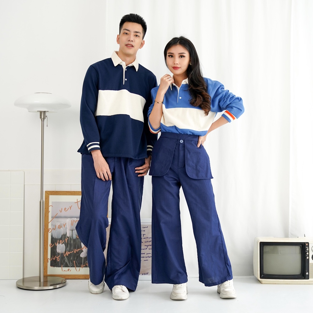 Atasan Unisex Belang-Belang Lengan Panjang