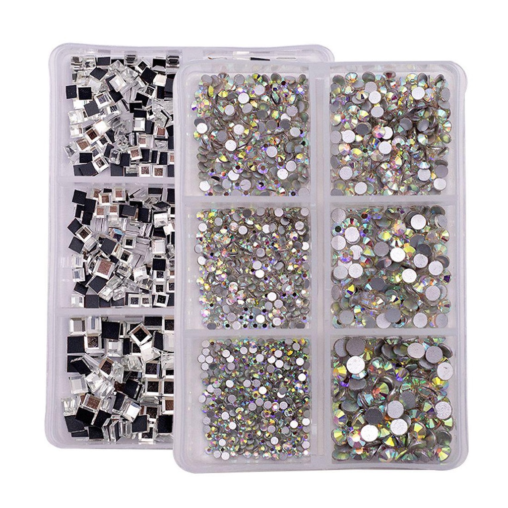 MXBEAUTY Nail Art Rhinestones Warna-Warni Cermin Aksesoris Permata Batu Flatback Manik-Manik AB Kristal Manicure Charms