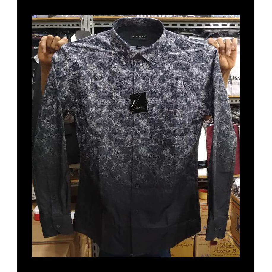 STOK BARU KEMEJA PRIA PRINTING ALISAN PANJANG SLIMFIT SEMI BATIK MERAH ABU ARSIR - MAROON, M KEMEJA