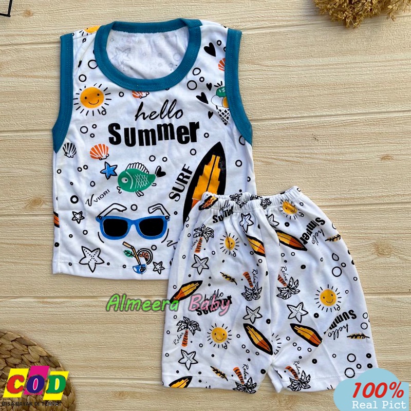 Setelan Baju Bayi Tanpa Lengan Motif Summer Usia 3-12 Bulan Almeera Baby and Kids