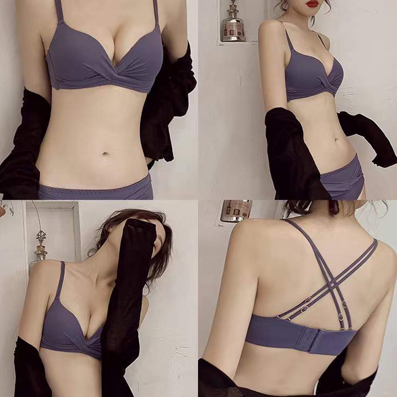 BH Seamless Deep V Cross Women Bra - Bra Set Cute Small Sexy Halfcut Tanpa Kawat