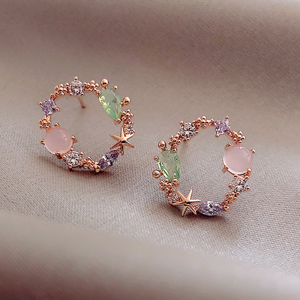 Hu Hu Hu Hu Hu Alat Bantu Pasang Kacamata♡ 2pcs Anting Stud Berlian Imitasi Warna-Warni Pink Hijau Untuk Dekorasi