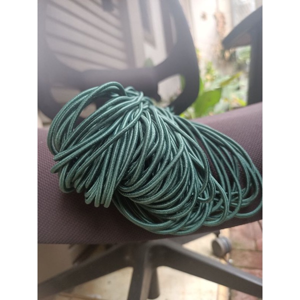 tali bulat elastis tali string elastis/tali karet bulat  3mm 13 warna( permeter)-Hijau B