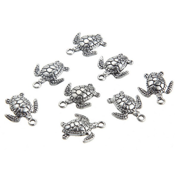 10pcs Liontin Bentuk Kura-Kura Laut Bahan Alloy Warna Silver Ukuran 17x14mm Untuk Perhiasan