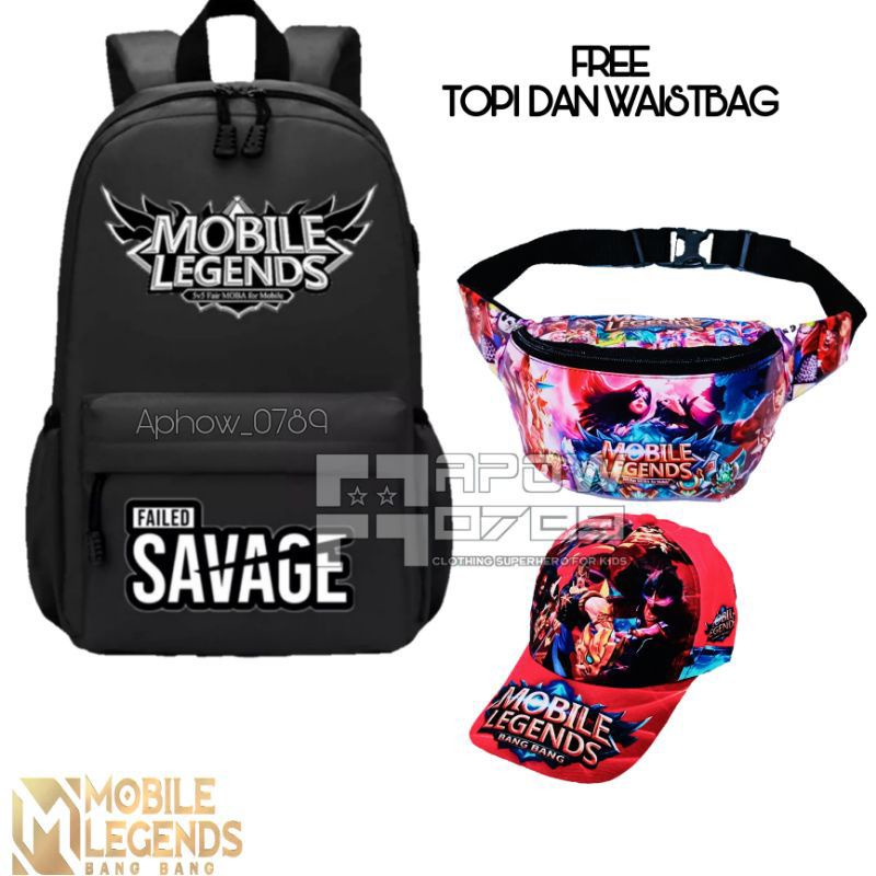 Tas ransel anak laki-laki canvas karakter mobile legend 3in1 - tas + waistbag + topi