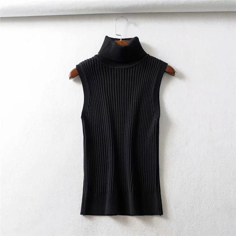 GS047 Turtleneck Tanktop Rajut  Kerah Tinggi Yohana