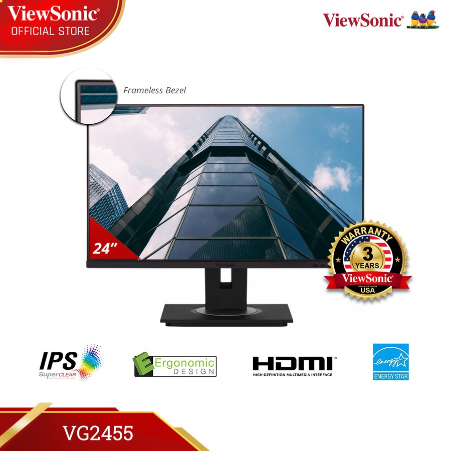 Monitor led viewsonic 24 inch IPS Type-c-displayport-vga-hdmi-Usb-b 3.0-Usb-a 3.0 fhd 1080p vg2455