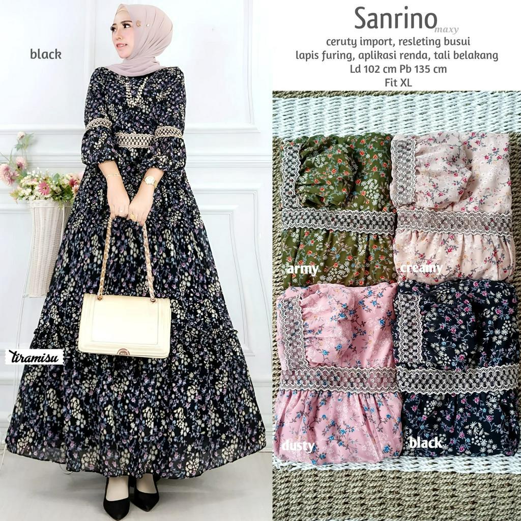 SANRINO DRESS / 10.7 / BAHAN CERUTY PREMIUM / LD 102 CM / PB 135 CM / ALLSIZE FIT TO XL / TIRAMISU