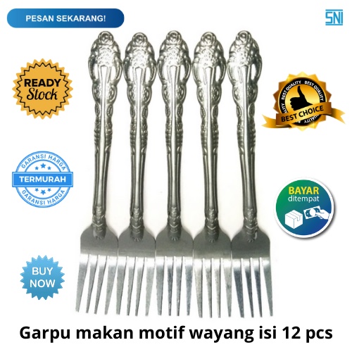 [BISA COD] PROMO Garpu Makan Motif Ukiran Wayang Isi 12 pcs Stainless Tebal Anti Karat Murah Terjangkau