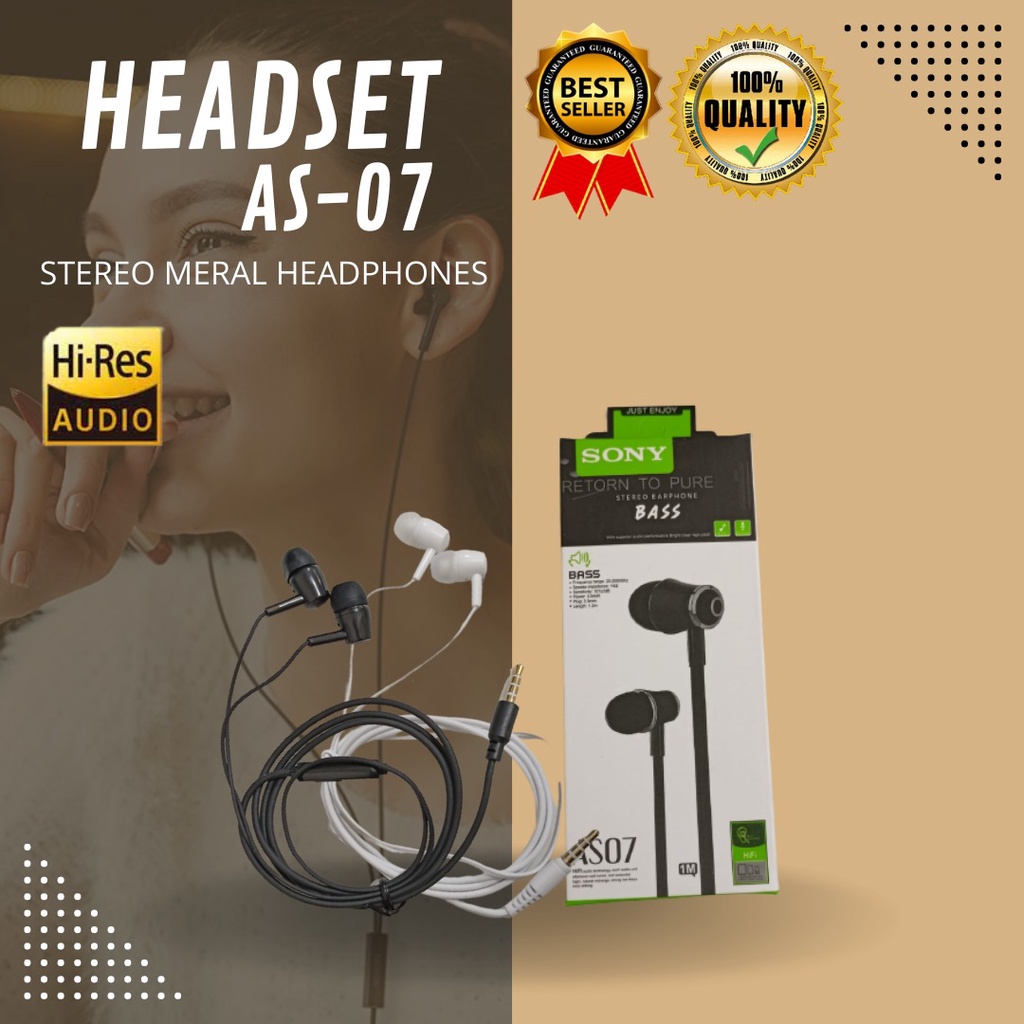 HEADSET / HANDSFREE &lt; - AS07 &gt; SUPER BASS + MIC bisa buat pakai semua tipe hp